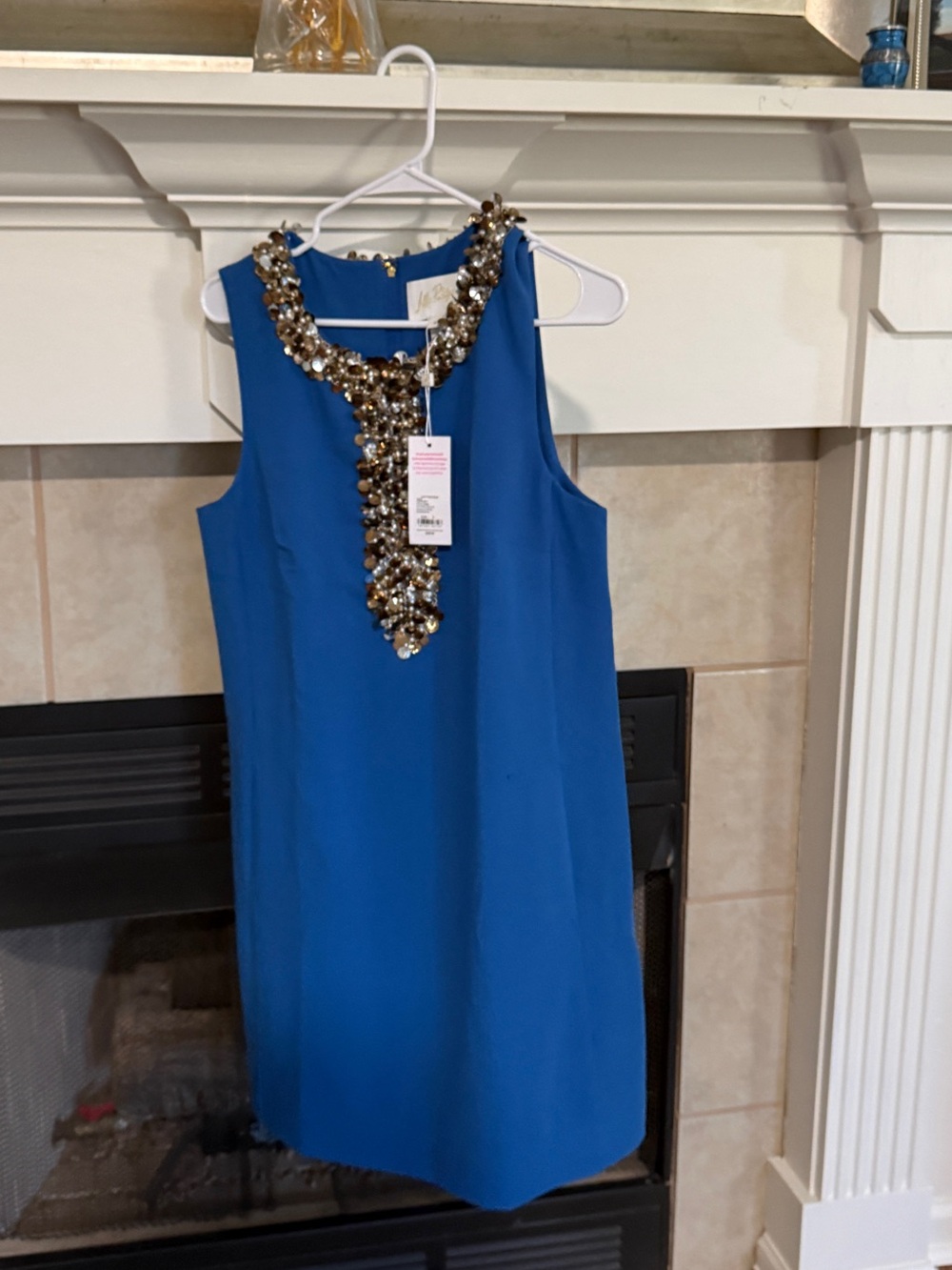 Lilly Pulitzer Royal Blue Sleeveless Shift Dress with Beaded Neckline